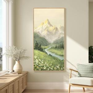 Framed Mountain Wall Art for Hallway, Extra Large Modern Green Landscape Canvas Painting Prints, Nature Forest Vertical Artworks for Living Room Dining Room Entryway Home Office Wall Decor, 30x60 Inch