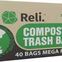 Reli. Compostable 33 Gallon Trash Bags | 40 Count | ASTM D6400 | Green | Eco-Friendly | For Compost