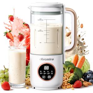 Arcmira Automatic Nut Milk Maker, 35 OZ Homemade Almond, Oat, Soy, Plant-Based Milk and Non-Dairy Beverages, Almond Milk Maker with Delay Start/Keep Warm/Boil Water, Soy Milk Maker (White/Glass)