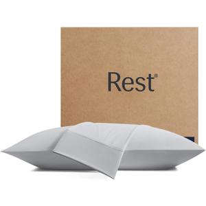REST Evercool+ Cooling Pillow Cases Standard - 2 Pillowcase for Sensitive Skin, Silver Infused Fabric for Hygienic Sleep, Silky Smooth for Curly Hair, High Elastic for Snug Fit (19x29 inches) (Light Gray)