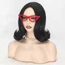 Short Black Bob Wig for Women Cosplay Costume Halloween+ Red Glasses