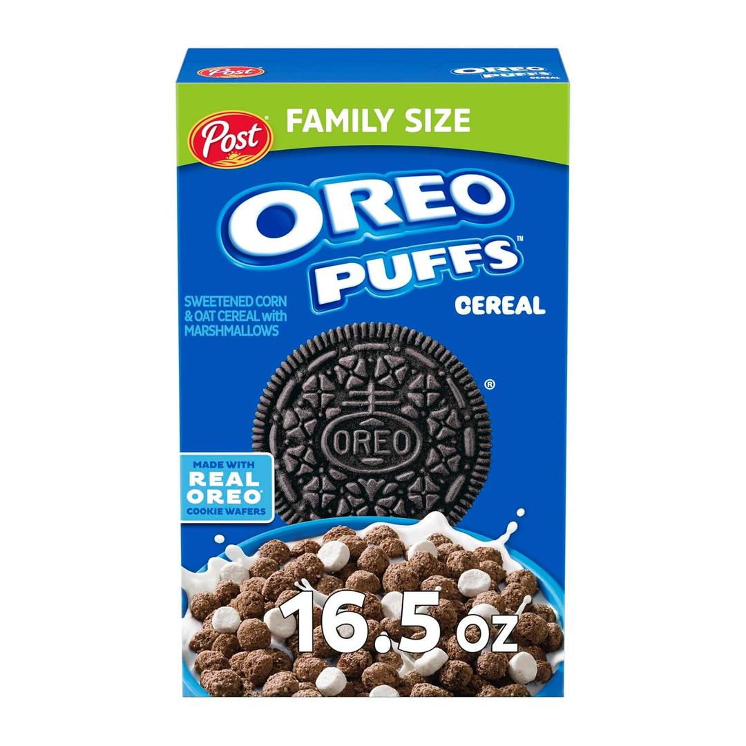 2 x Post OREO PUFFS Cereal, Chocolate Breakfast Cereal, 16.5 oz box (EXP 08/27/27)