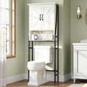 Over The Toilet Storage Cabinet, Over Toilet Bathroom Organizer, Above Toilet Storage Cabinet with Barn Doors Behind Toilet Bathroom Organizer (Cream White)