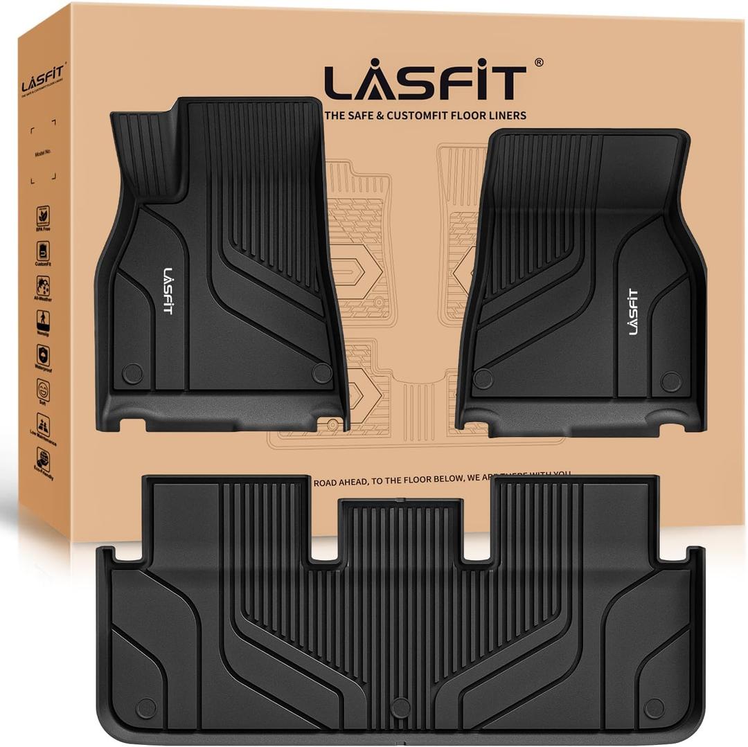 LASFIT Premium Extra Thick Floor Mats Fit for Tesla Model S & Model S Plaid 2026 2025 2024 2023 2022 2021, Custom Fit TPE All Weather Floor Liners 1st & 2nd Front Rear Row Car Mats, Black