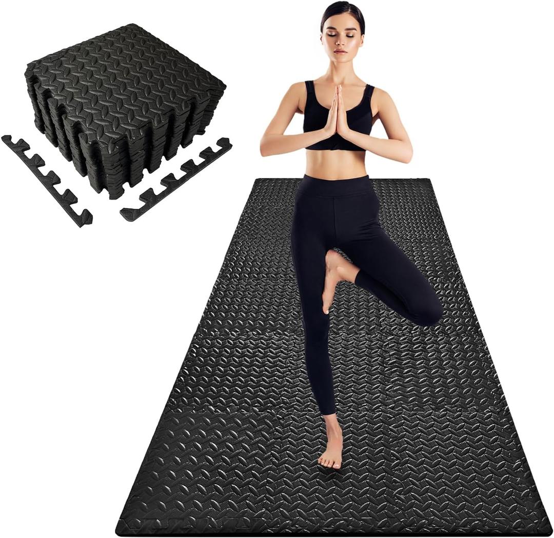 3x6 Feet Interlocking Foam Floor Mats (18-Pack) - 0.4"10mm Thick Gym Mats for Home Workouts, Exercise & Play - Puzzle Tiles for Home Gym, Yoga, Kids Area.