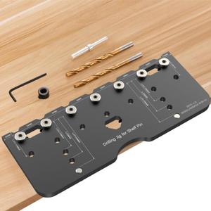 Shelf Pin Jig, 1/4 Inch Aluminum Alloy Shelf Pin Drilling Jig, Adjustable Shelf Pin Drilling Template Cabinet Hardware Jig Tool Drill Guide for Straight Holes, Woodworking