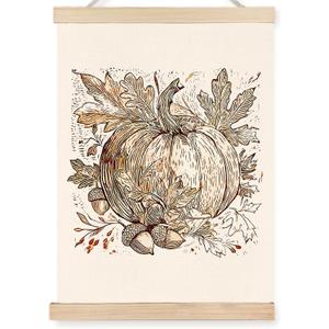 FDHSPAAM Vintage Fall Pumpkin Maple Leaf Wall Art Decor, Farmhouse Fall Decor, Rustic Pumpkin Maple Leaf Autumn Wall Art Posters for Home Bedroom Living Room, 12x16 Inch