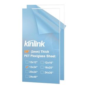 KINLINK 12x24 Plexiglass Sheets 1/8 inch Thick, 3mm Clear Large PET Plastic Sheet for DIY Project, Craft, Table top, Picture Frame, Acrylic Sign and Wedding Invitation 2 Pack