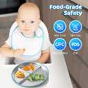 Stainless Steel Kids Plates (2 Pack): 9" Divided Plates with Silicone Suction for Babies, Unbreakable Dinner Dishes for Toddlers, Non Toxic, BPA Free, Anti-Slip, Dishwasher Safe (Bule & Yellow)