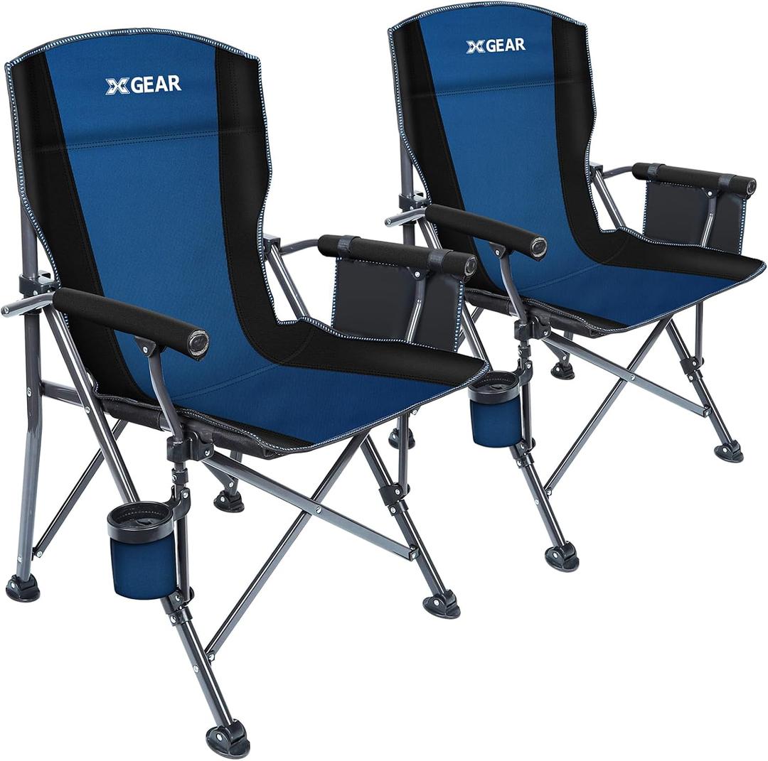 XGEAR Camping Chair with Padded Hard Armrest, Sturdy Folding Camp Chair with Cup Holder, Storage Pockets Carry Bag Included, Support to 400 lbs, 22.83D x 22.83W x 37H in
