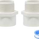 2PCS 1-1/2 Inch Male Thread White PVC Fittings 2-Way PVC Pipe Coupling Adapter Connectors with 1.5" Male Thread Schedule 40 HE054-1-1/2