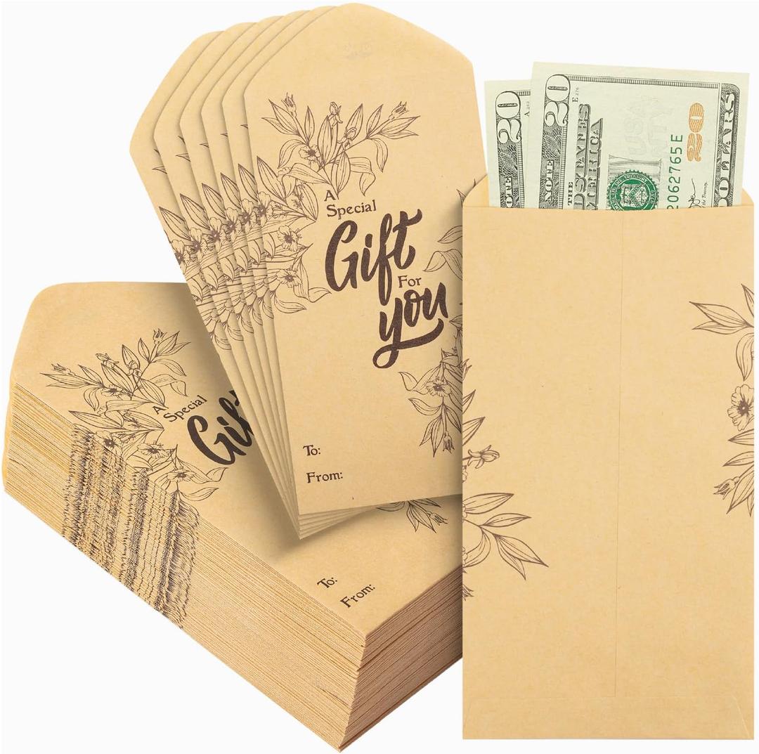 Mr. Pen- Money Envelopes for Cash, 6.5" x 3.5", 100 Pack, Kraft Paper, Self-Adhesive Bulk Cash Envelopes with Elegance Gift Design for Budgeting, Money Saving, Check, Budget, Small Item Organizing