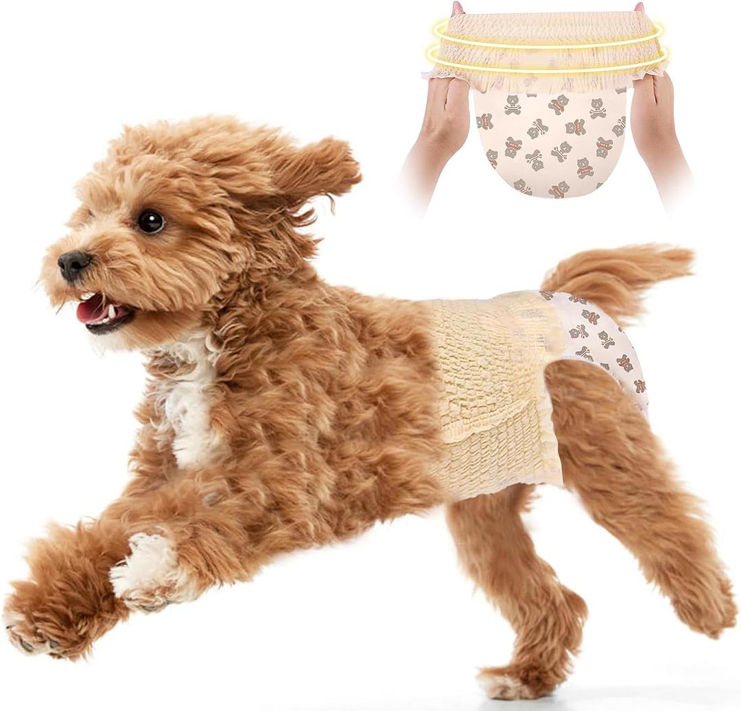 Ambreview Dog Diapers Female, Disposable Diapers for Female Dog with Stretchy Waist, Pull Up Puppy Wraps for Doggie in Heat Period Super Absorbent Leak-Proof Doggy Diaper for Dogs 100PCS (XS)
