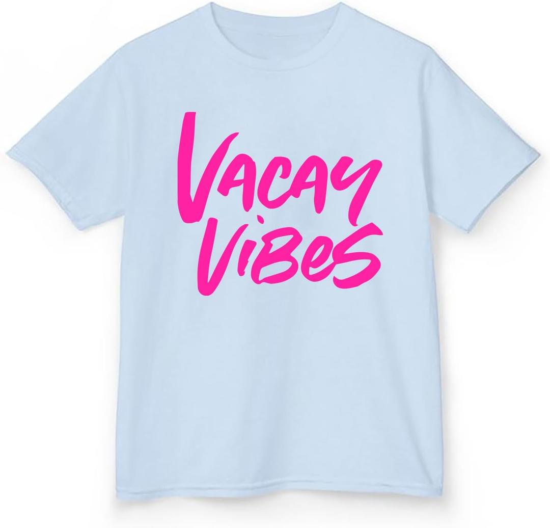 Kreleurs Beach Shirt Vacay Vibes T Shirt for Little Big Girls Hawaiian Graphic Tees Summer Vacation Tops Blue 5-6Y
