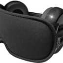 ZOZZGO Noise Reduction Ear Muffs Eye Mask for Sleeping Set, Noise Cancelling Earmuffs 3D Light Blocking Sleep Mask Set (26 In Band ( Head Circumference: 22 In To 24 In), Black Eye Mask (Sponge Pad))