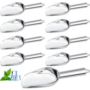 Zhehao 8 Pcs Metal Ice Scoop 6 oz Stainless Steel Ice Scooper for Ice Maker Kitchen Freezer Bar Wedding Party Small Scoops for Pet Animal Dog Food Candy Scoop Beach Shovel(Silver)