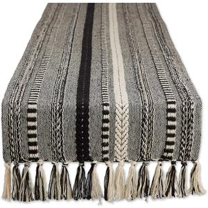 DII Farmhouse Braided Stripe Table Runner Collection, 15x72 (15x77, Fringe Included), Black