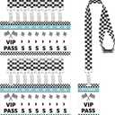 MotiMind 30 Sets Vintage Racing VIP Pass Cards with Checkered Racing Lanyards Bulk PVC Retro Vintage VIP Pass Cards with White and Black Lanyards for Race Car Birthday Party Fast One Party Supplies