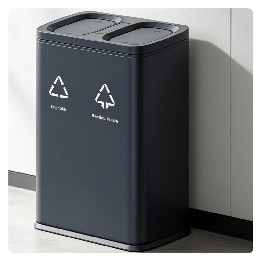 Commercial Dual 13 Gallon Trash Can with Lid for Recycling, Matte Black