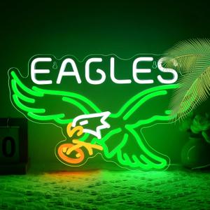 Eagle Neon Sign for Wall Decor Football Neon Light for Man Cave Game Room Rugby Team Logo Light Up Sign for Bedroom Bar Garage Party Birthday Gifts for Men Size 16.5 * 10.2In(TWD386) (Green)