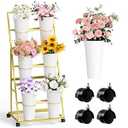 Invech Flower Display Stand with 6 Buckets, 3 Tier Gold Flower Cart Display Stand for Indoor Outdoor Garden, Wedding, Florist