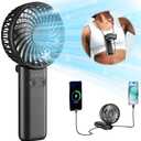 HandFan 5200mAh Upgraded Handheld Fan, 5 Speeds Strong Airflow Hand Fan [27 Working Hours], 180° Foldable Compact Design Personal Fan Handheld with Lanyard for Travel/Disney/Concerts/Women(Black)