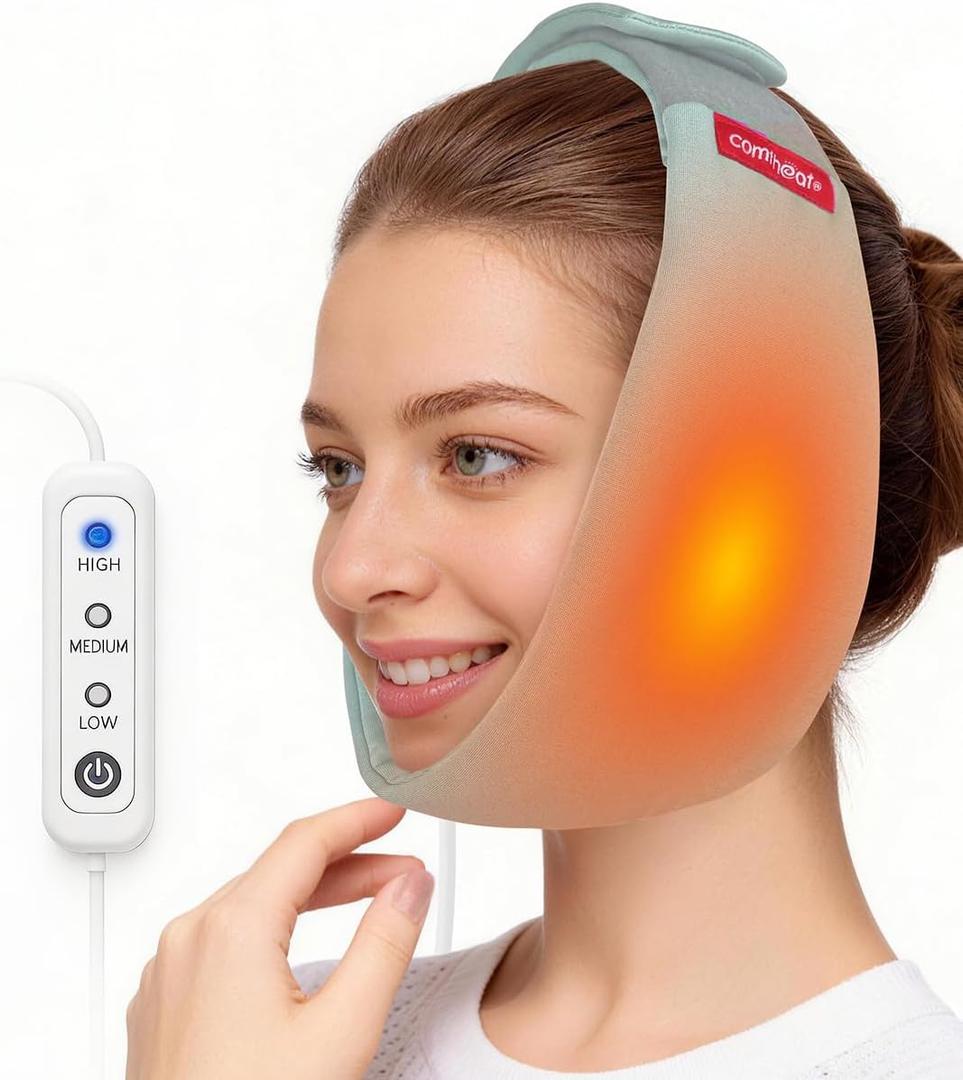 Face Heating Pad for TMJ Pain Relief, USB Heated Wrap for Jaw, Wisdom Teeth Recovery, 3 Adjustable Heat Settings, Reducing Symptoms of Jaw Clicking, Relaxing Face Muscles (Non-Rechargeable) (Blue-gray)