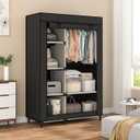 Calmootey Portable Closet Organizers, Clothing Storage, Wardrobe with 6 Shelves and Hanging Rod, NonWoven Fabric Cover with 4 Side Pockets, Black