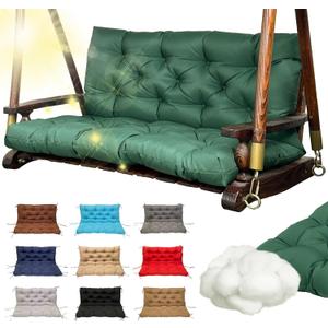 Replacement Swing Cushions for Outdoor Furniture: 2-3 Seater Waterproof Porch Bench Cushions with Ties and Backrest - 4" Thick Patio Swing Chair Cushion for Garden Backyard, Green