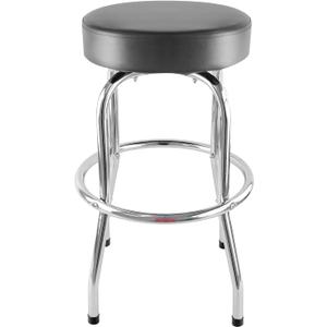 Ruedamann 29" H Swivel Bar Stool, Black Leatherette Padded Seat, Chrome Frame, Holds Up to 300 lbs, Shop Stool for Kitchen, Home Bar