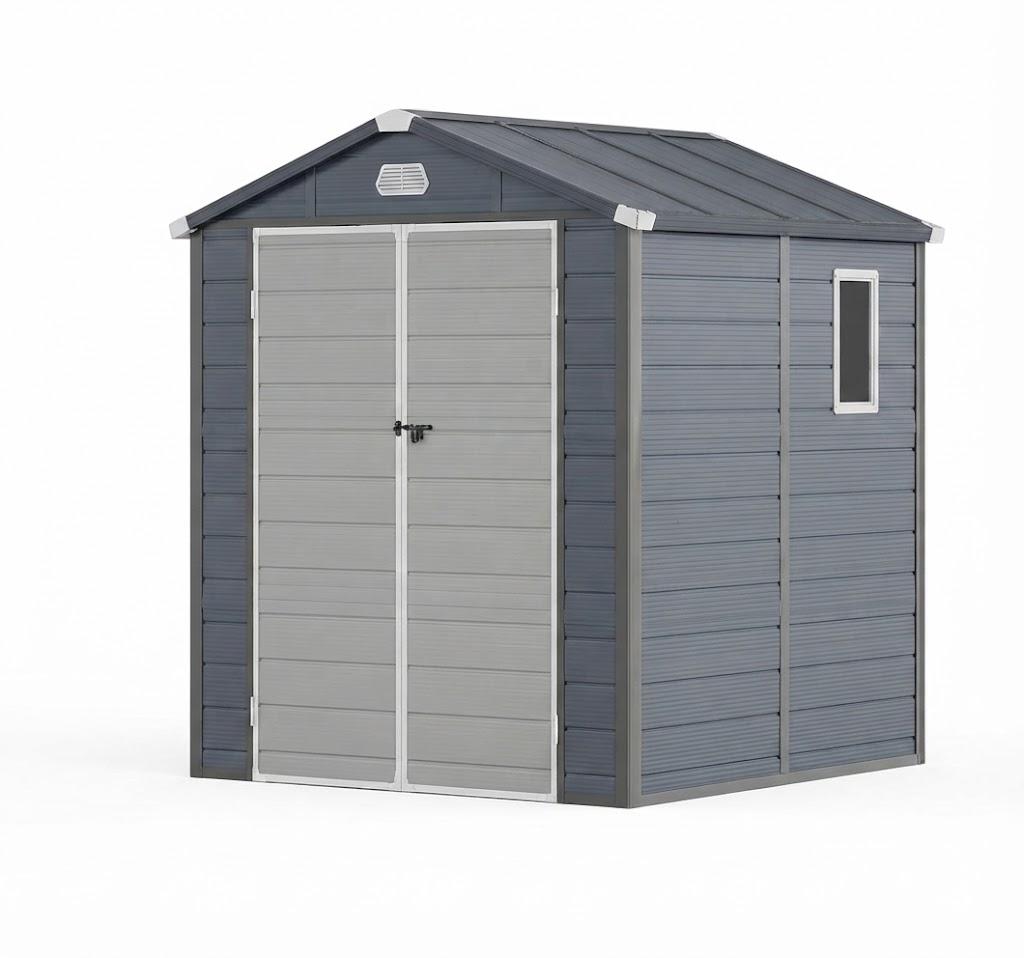 YITAHOME 6x6FT Resin Storage Unit sans Flooring, All-Weather Plastic Shed with Window, Vents and Secured Doors, Outdoor Plastic Tool Cabin for Poolside, Lawn, Backyard, Patio, Dark Gray