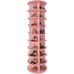 SpaceAid 9 Tier Rotating Shoe Rack Tower, Spinning Shoe Display Lazy Susan, Revolving 360 Shoe Rack Storage Round Carousel, Vertical Handbag Rotate Shoes Closet Organization (9-Tier Pink)