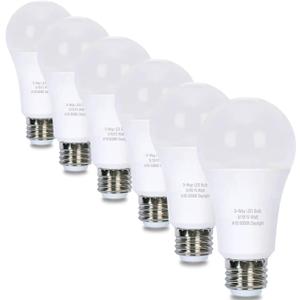 6 Pack 3-Way LED Light Bulb 50W-100W-150W Equivalent, 700LM-1400LM-2100LM Brightness(Low/Medium/High), Daylight 5000K,Three Way A19 E26 Base Bulbs for Table & Floor Lamps