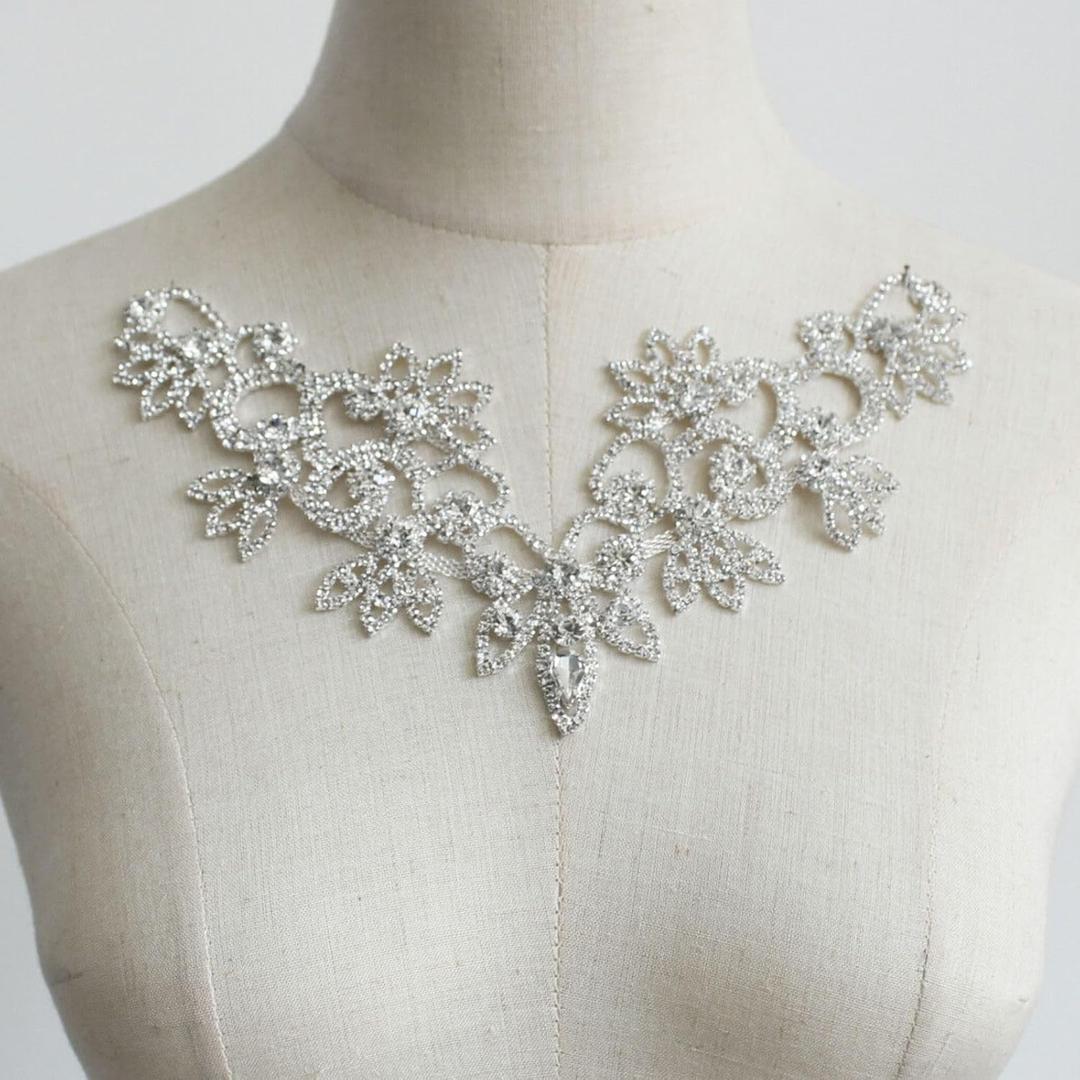 PEARLY JUN Rhinestone Applique Crystal Applique for Hand Sewing Craft Projects DIY Wedding Clothes Shoes Hats Bags (Silver)