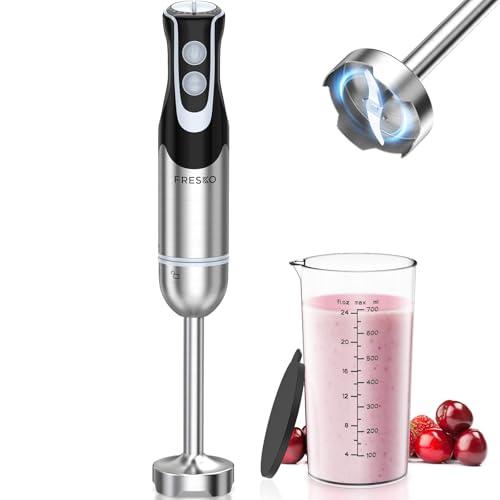 FRESKO Immersion Handheld Blender 500W with 700ml Beaker, 12-Speed & Turbo Mode Hand Blender Stick, 304 Stainless Steel Blades for Soup, Smoothie, Puree, Baby Food