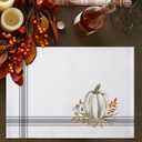 Fall Placemats Thanksgiving White Pumpkin Leaf Branch Tablemats for Dinner Table Gray Stripes Autumn Table Mats for Thanksgiving Day Holiday Cotton Linen Washable Set of 6