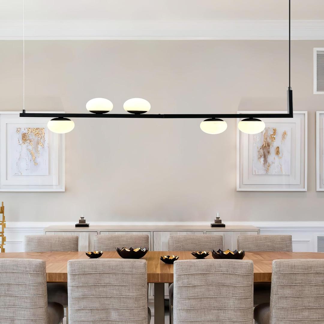 5-Light Chandelier, Mid Century Pendant Light Fixtures, 39" Pendant Lights Kitchen Island, Black Metal Dining Room Chandelier Over Table Ceiling Light fixturesIncluding LED Bulbs