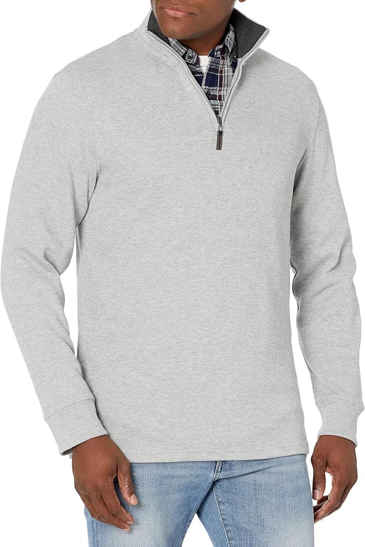 Amazon Essentials Men's Quarter-Zip French Rib Mock Neck Sweater, Casual Wear (X-Large, Light Grey Heather)