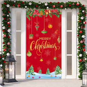 Christmas Door Cover Decorations 70.8X35.4 Inches Merry Christmas Door Decorations Banner White Dog Front Door Hanging Banner for New Year Winter Xmas Home Indoor Outdoor Party Supplies
