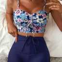 Herseas High Waisted Bikini Sets for Women Floral Print Two Piece Tummy Control Swimsuits Drawstring Short Bathing Suit (Blue, L)
