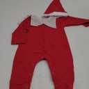 Gueuusu My First Christmas Outfit Baby Elf Costume Long Sleeve Santa Claus Romper Jumpsuit with Hat Clothes (Red, 6-12 Months)