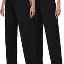 FEQO 2 Pack Women's Lounge Pants Wide Leg Yoga Pants Casual Pajama Bottoms (Black, S)