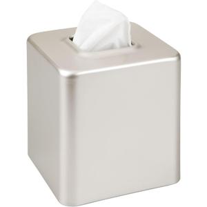 mDesign Steel Square Tissue Box Cover, Modern Facial Tissue Holder for Bathroom Vanity Countertops, Bedroom Dressers, Night Stands, Desks, Office and Tables - Unity Collection - Satin (Pack of 1)