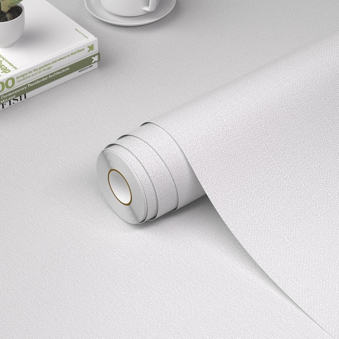 WADILE Grasscloth Peel and Stick Wallpaper 15.7in x 393.7in, Textured Contact Paper for Cabinets, Faux Linen Wall Paper Pull and Stick, Fabric Vinyl Wallpaper Self Adhesive White