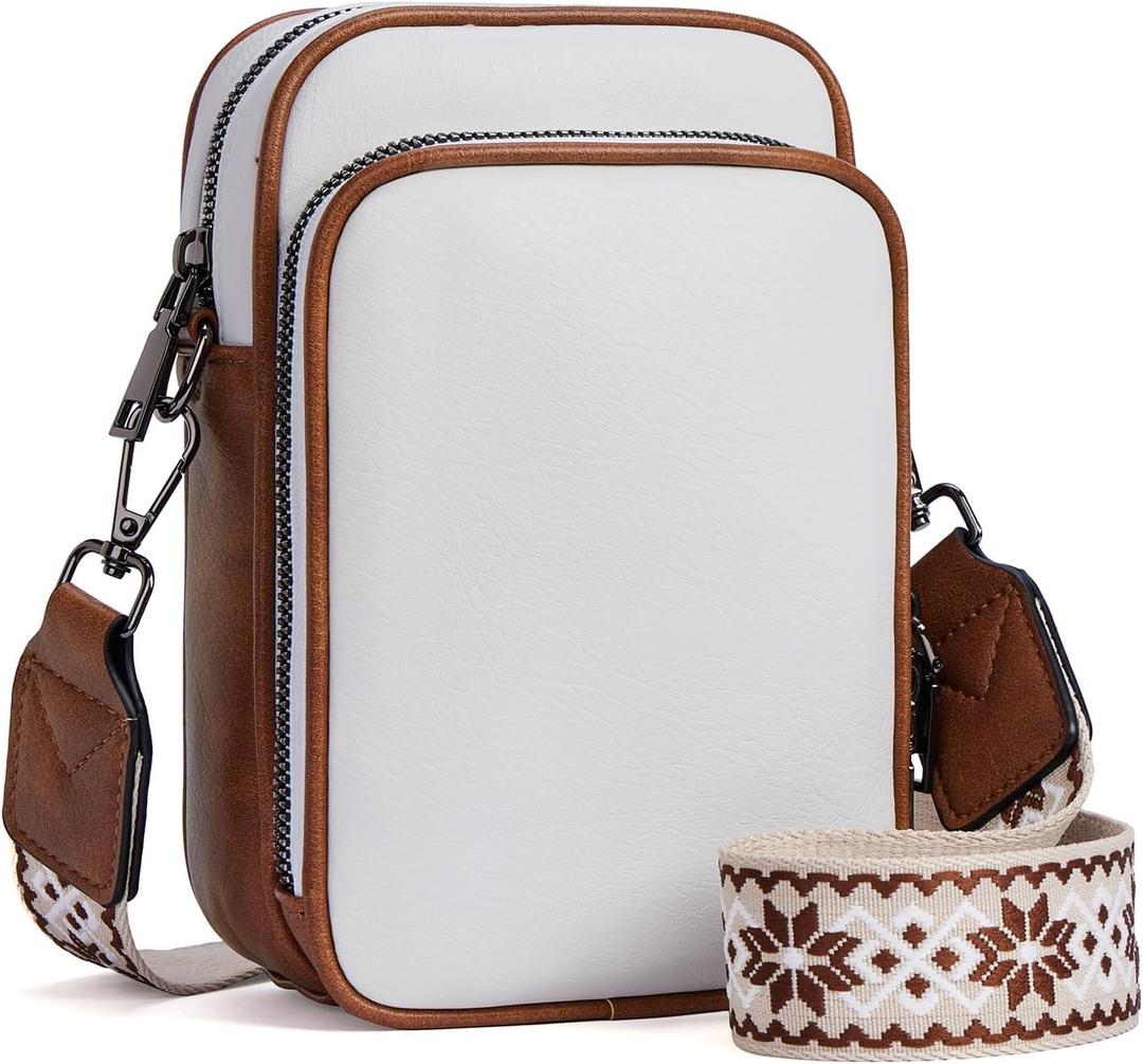 Small Crossbody Bags for Women Trendy,Vegan Leather Cell Phone Purse Crossbody Handbag Purse with Built in Wallet (Beige & Brown)
