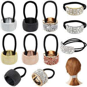 Canlierr 8 Pcs Rhinestone Ponytail Holder Ponytail Cuff Elastic Hair Ties Crystal Pony Tail Rhinestone Hair Accessories for Women Girls, Mixed Colors
