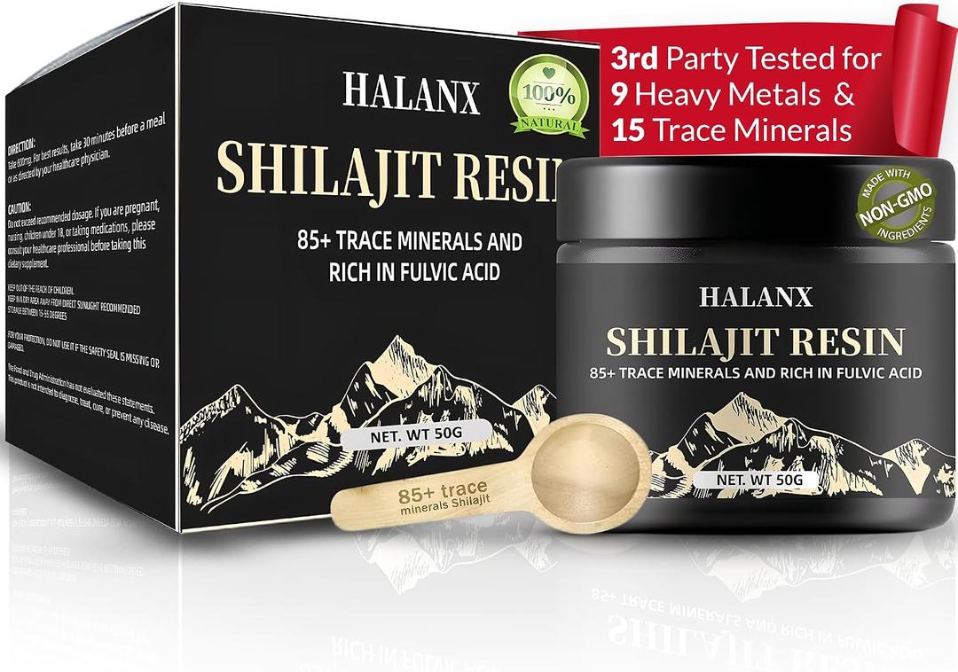 HALANX Pure Himalayan Shilajit Resin - 50g Herbal Supplements Shilajit with 85+ Trace Minerals | 75%+ Fulvic Acid Gold Grade Shilajitt for Men & Women | Shilajitt Ultra for Energy, Stamina & Immune