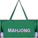 Abbylike 28x9 Inches Mahjong Bag for Rolled Mat Tiles Racks Pushers Accessories Empty Mahjong Tote Bag with Zipper Closure Outer Pockets Lining Large Capacity(Green,Canvas)