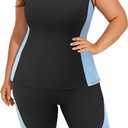 Daci Women Light Blue Plus Size Tankini High Waisted Racerback Two Piece Boyshort Swimsuit 18 Plus