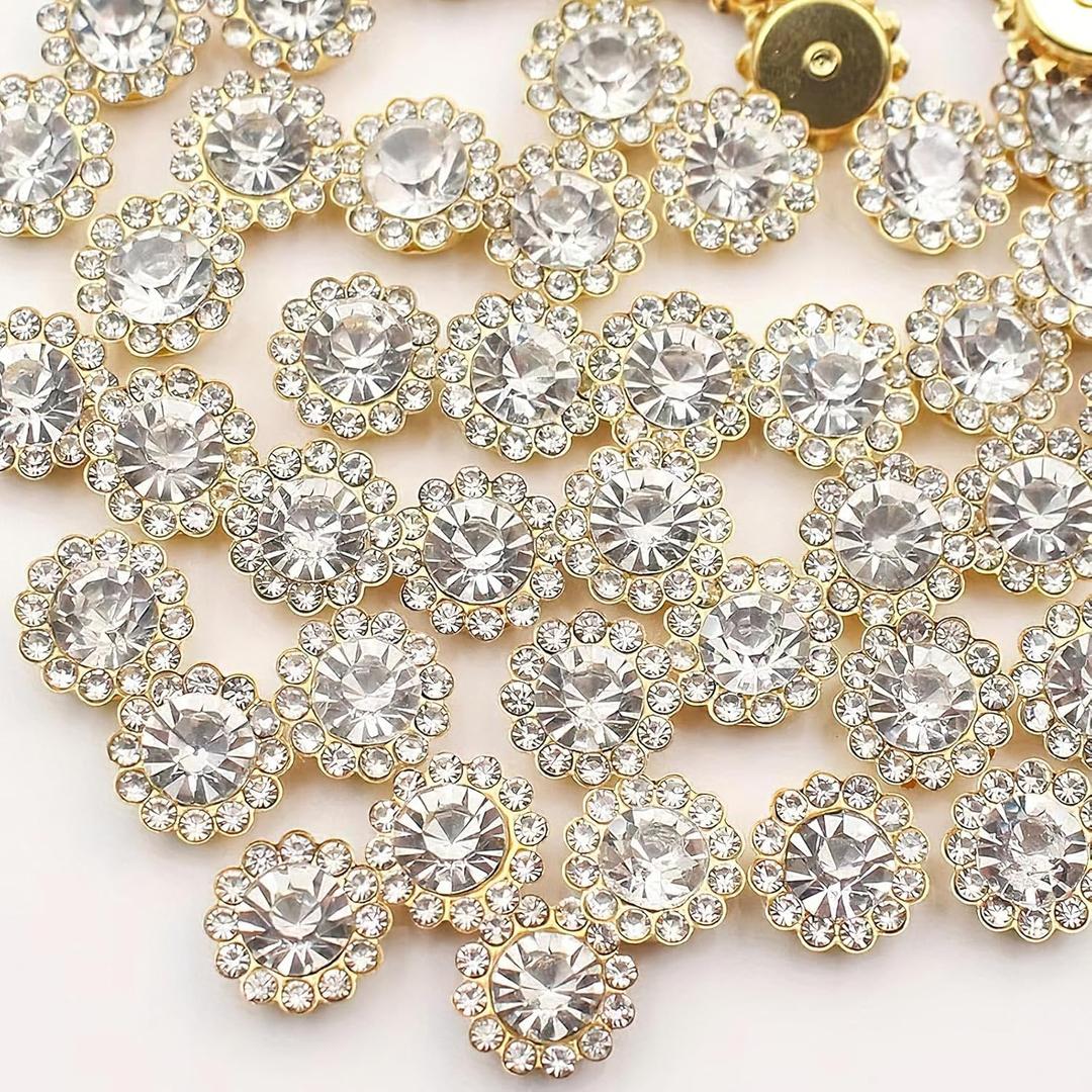 50pcs Crystal Flower Shape Rhinestone Buttons for DIY Jewelry Accessories Clothing Shoes Bags White 9.4mm